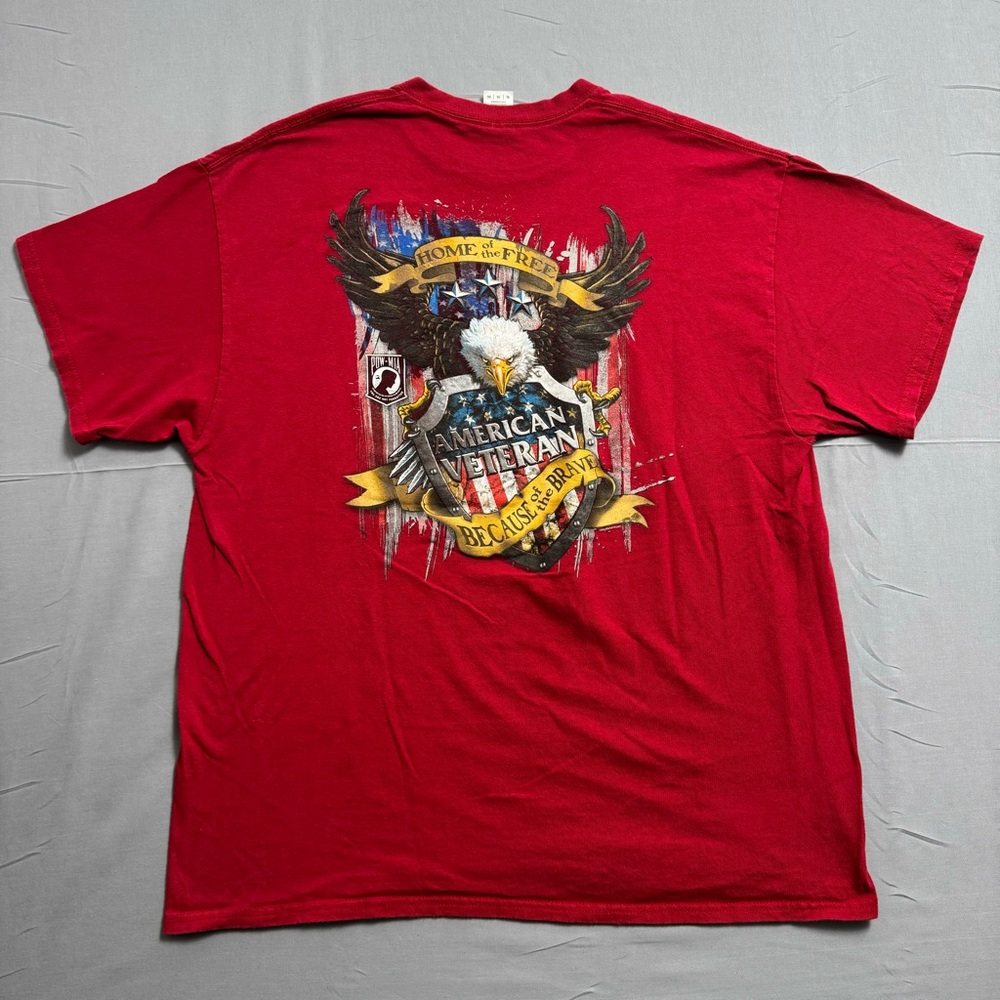 Gildan Heavy Cotton Red POW MIA Bald Eagle Graphic Men's T-Shirt XL Patriotic‎